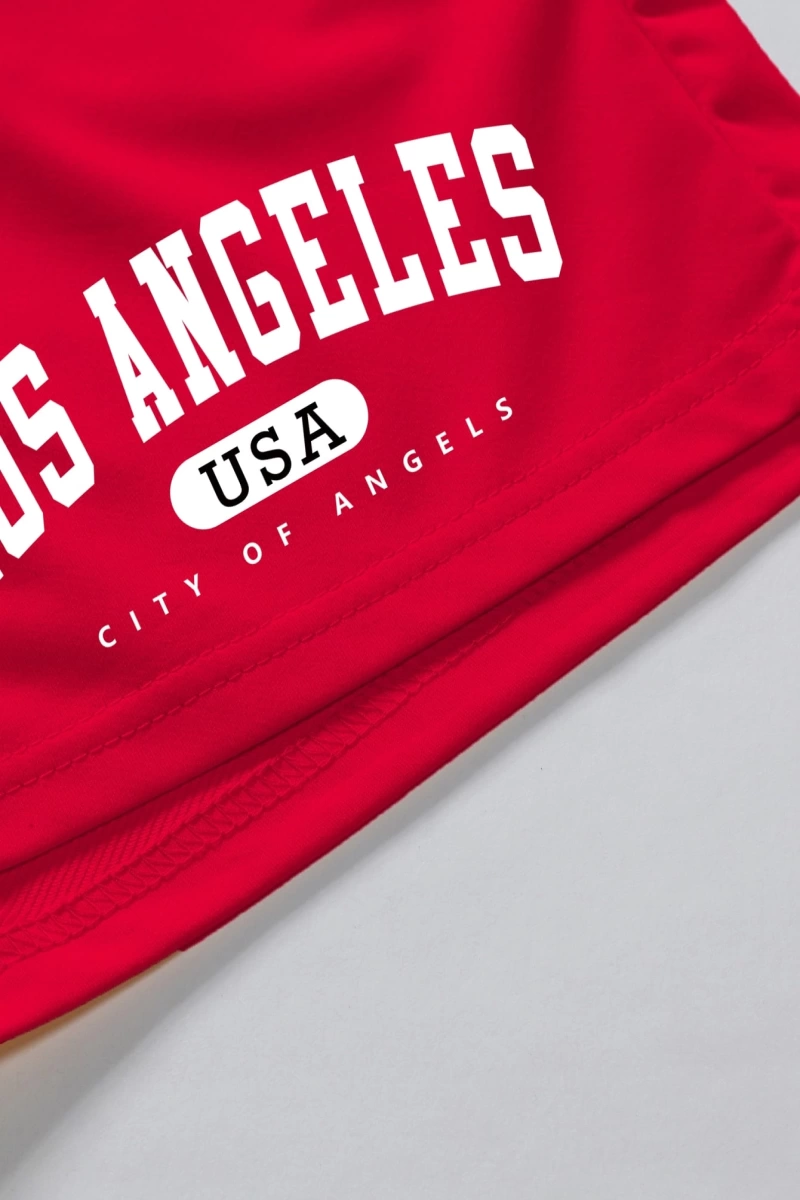 Erkek Harfli Grafik Bağcıklı Bel Şort Ter Los Angeles Egzersizi Baba Ve Be