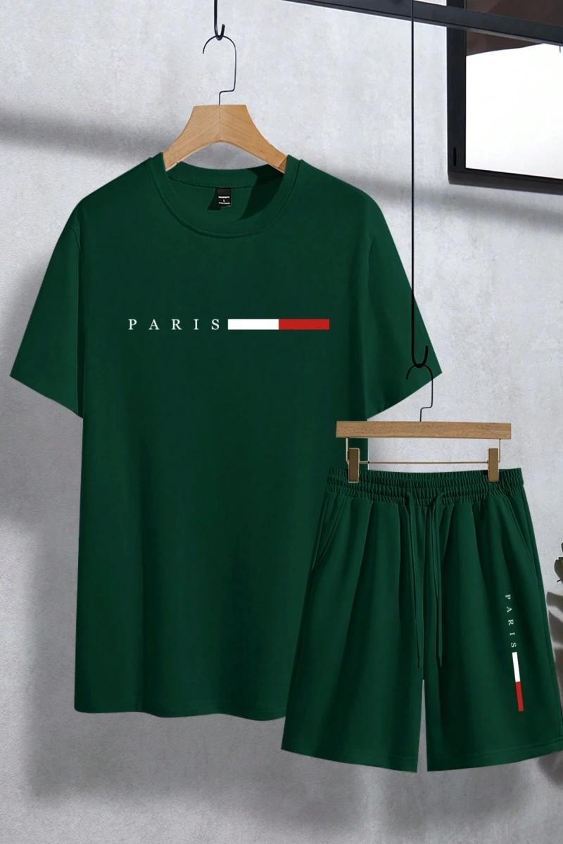 Erkek Harfli Grafik Baskılı Yuvarlak Yaka Kısa Kollu Rahat Tişört Ve Bağcıklı