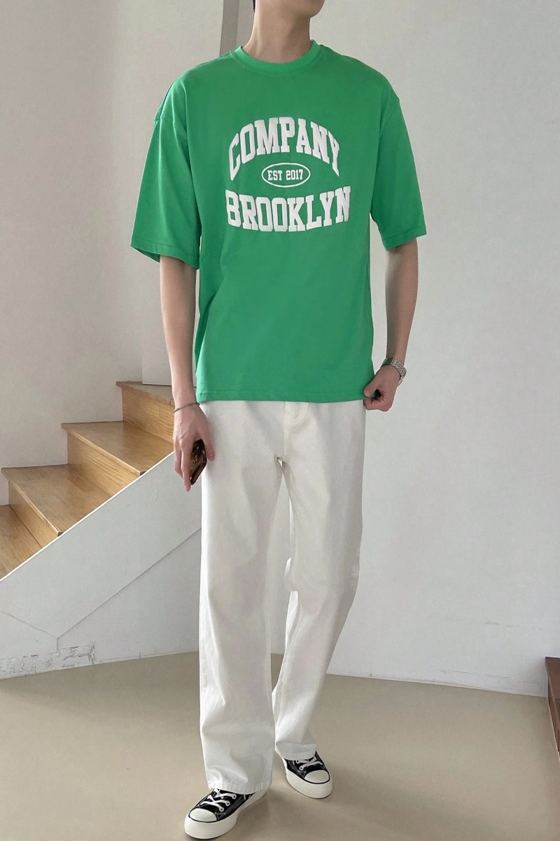 Erkek Harfli Grafik Düşük Omuzlu Tişört Yaz