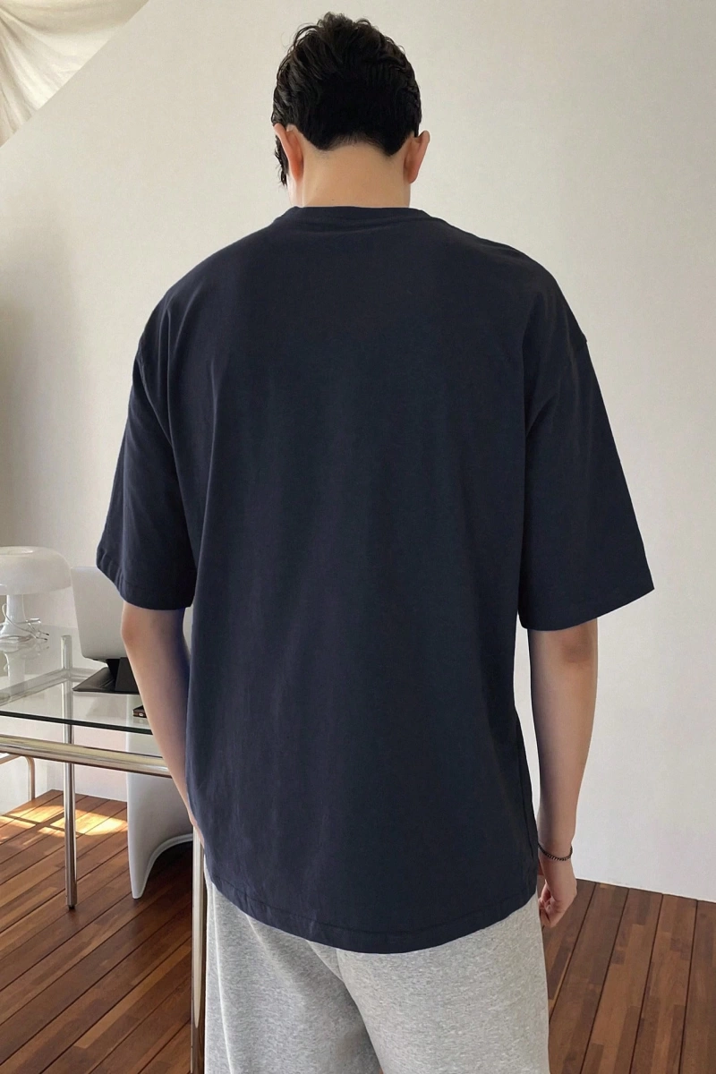 Erkek Harfli Grafik Düşük Omuzlu Tişört Yaz