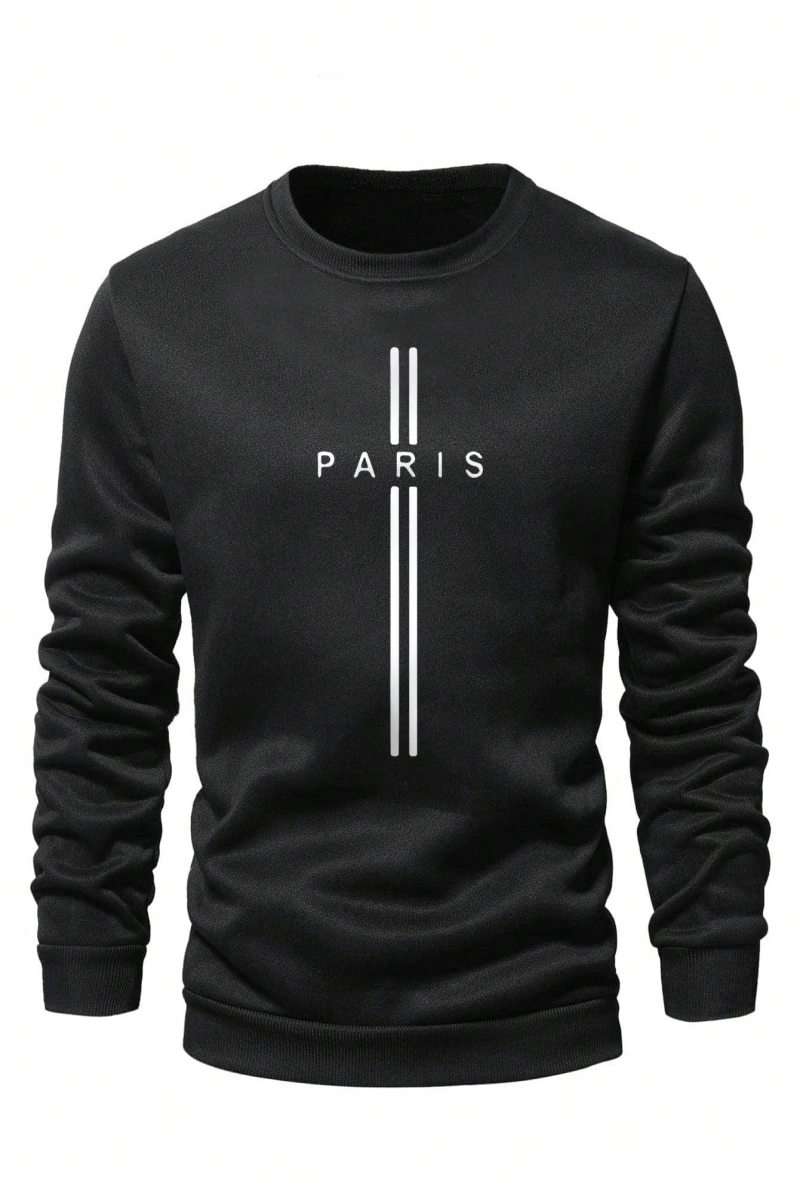 Erkek Harfli Grafik Sweatshirt Dışarı Çıkma Mürettebat Yaka Siyah Grafik Uzun
