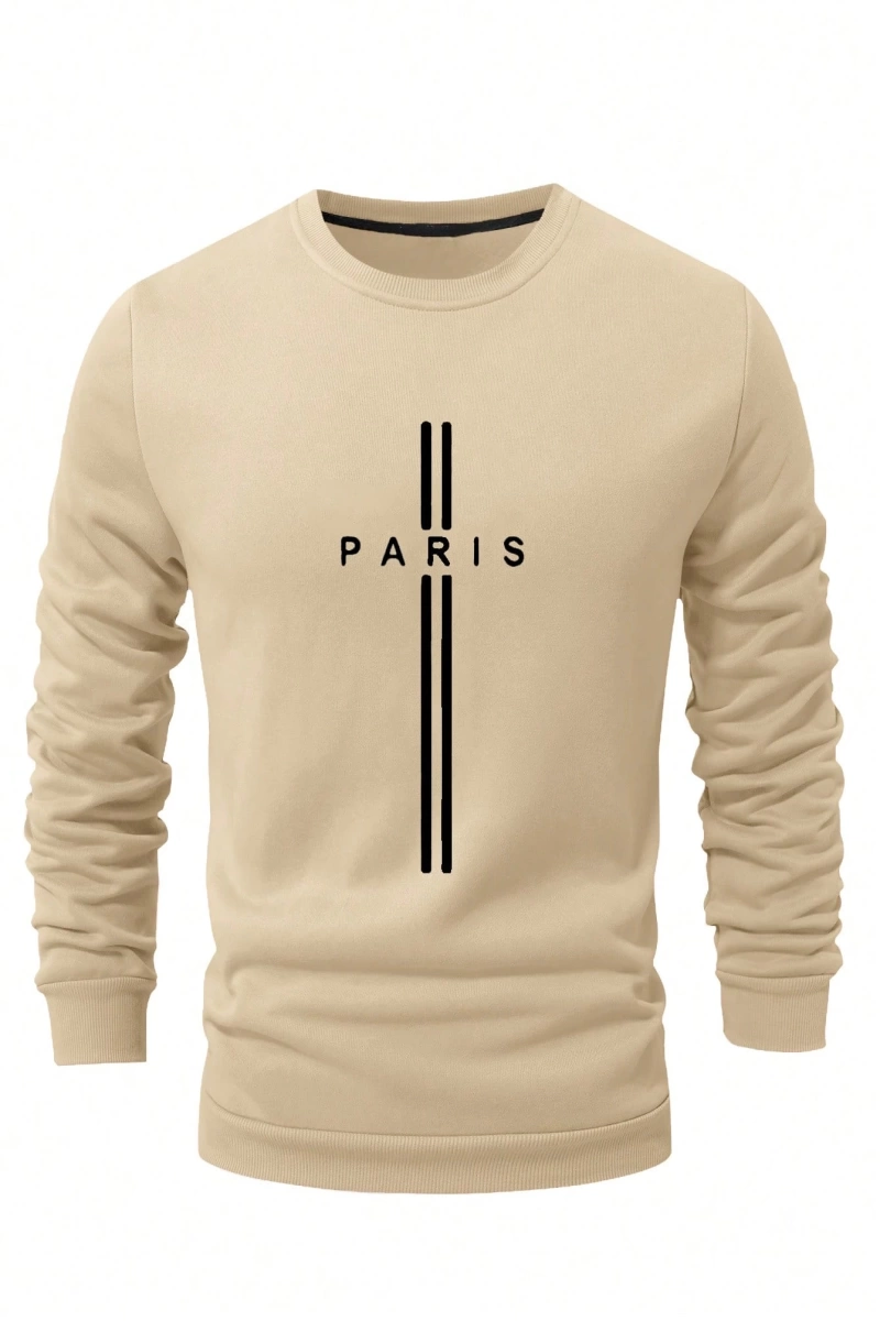 Erkek Harfli Grafik Sweatshirt Dışarı Çıkma Mürettebat Yaka Siyah Grafik Uzun