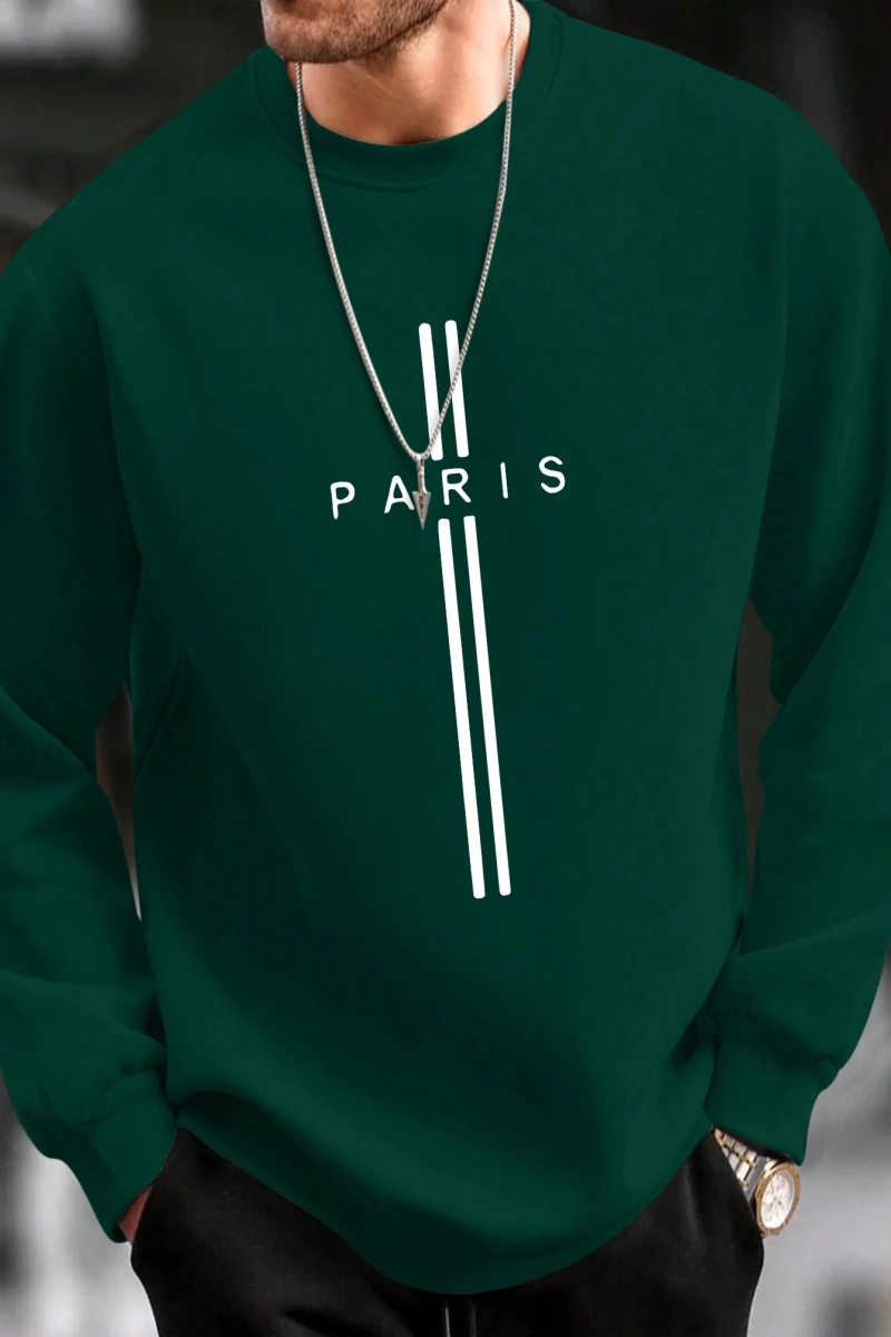 Erkek Harfli Grafik Sweatshirt Dışarı Çıkma Mürettebat Yaka Siyah Grafik Uzun