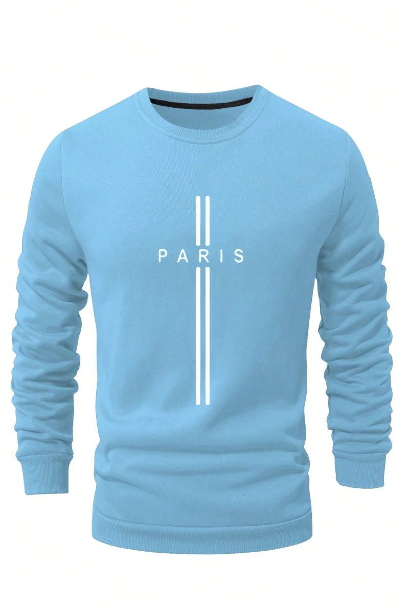 Erkek Harfli Grafik Sweatshirt Dışarı Çıkma Mürettebat Yaka Siyah Grafik Uzun