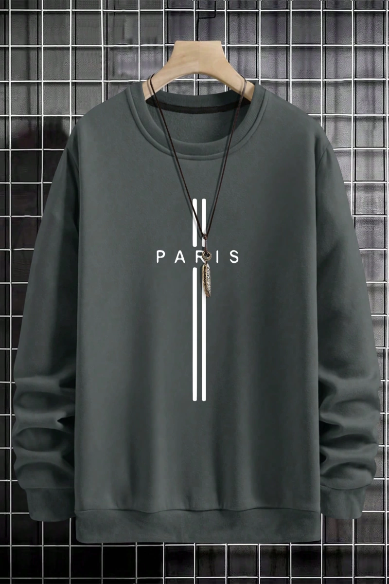 Erkek Harfli Grafik Sweatshirt Dışarı Çıkma Mürettebat Yaka Siyah Grafik Uzun