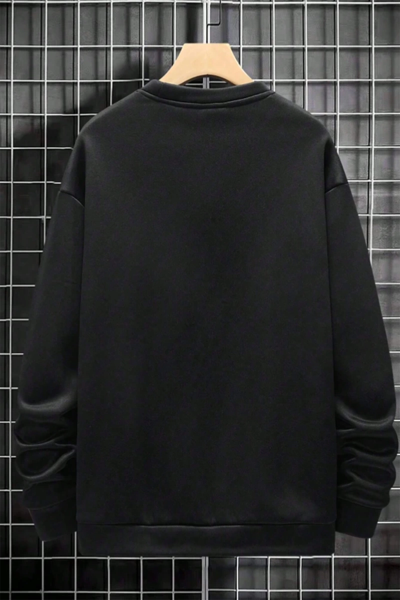 Erkek Harfli Grafik Sweatshirt Dışarı Çıkma Mürettebat Yaka Siyah Grafik Uzun