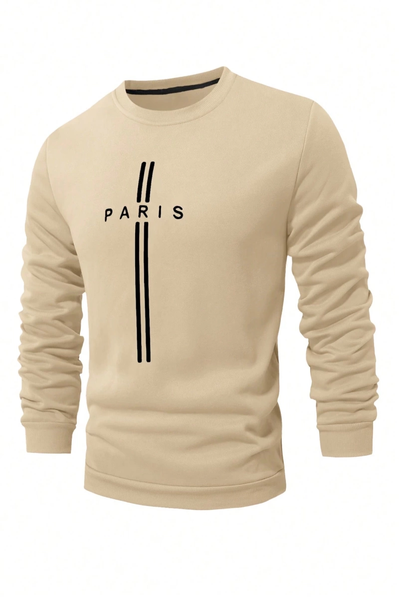 Erkek Harfli Grafik Sweatshirt Dışarı Çıkma Mürettebat Yaka Siyah Grafik Uzun