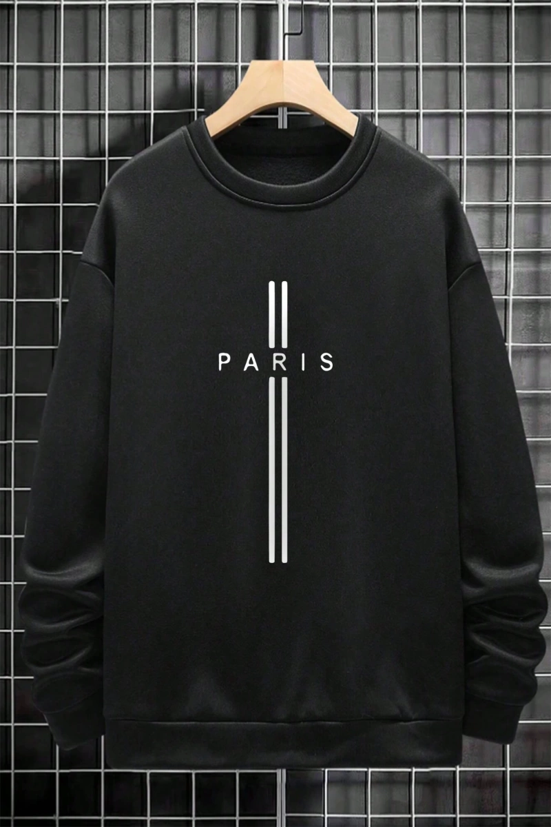 Erkek Harfli Grafik Sweatshirt Dışarı Çıkma Mürettebat Yaka Siyah Grafik Uzun