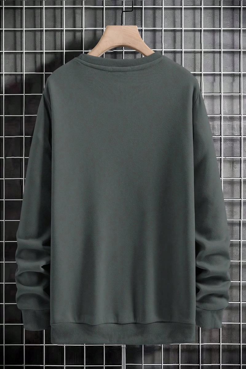 Erkek Harfli Grafik Sweatshirt Dışarı Çıkma Mürettebat Yaka Siyah Grafik Uzun