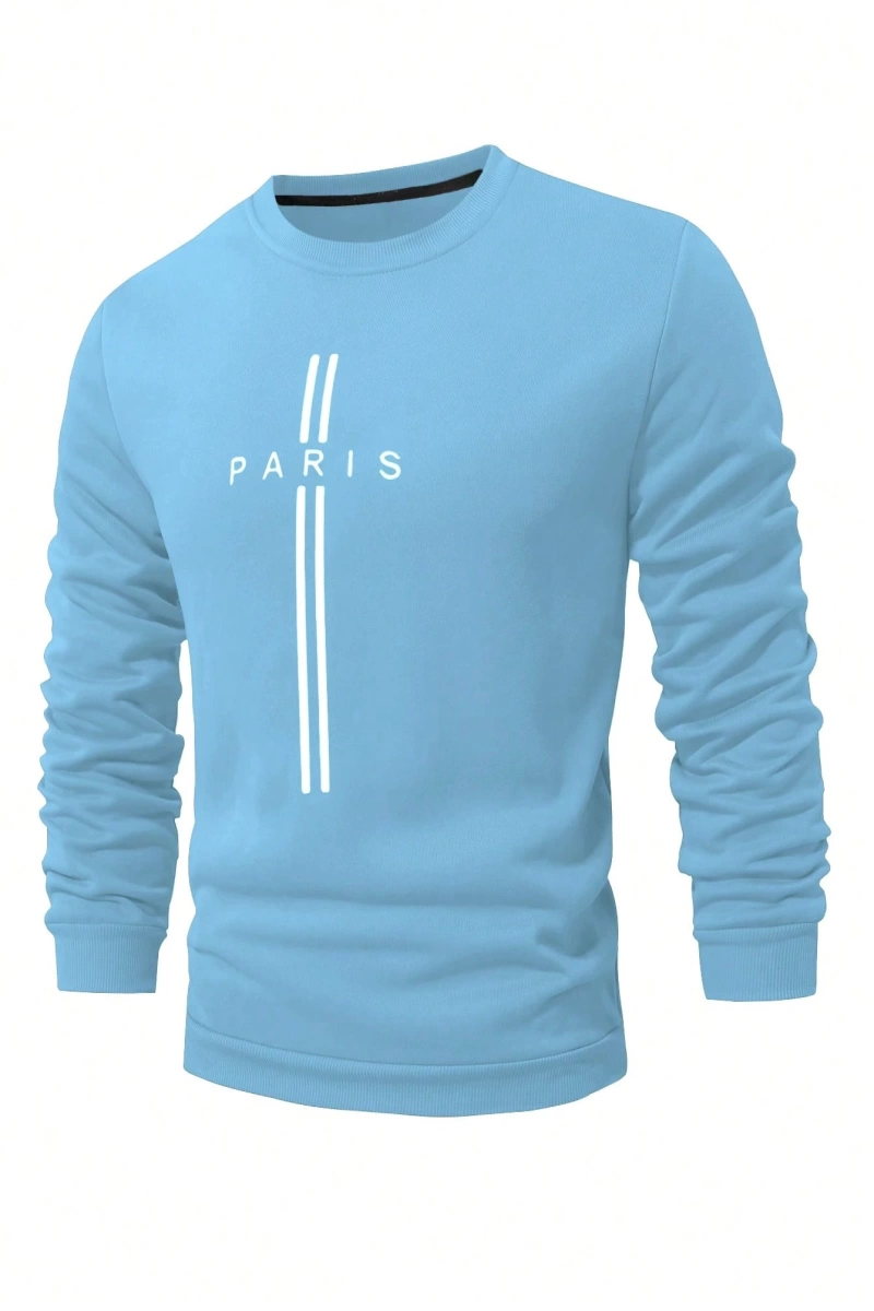 Erkek Harfli Grafik Sweatshirt Dışarı Çıkma Mürettebat Yaka Siyah Grafik Uzun