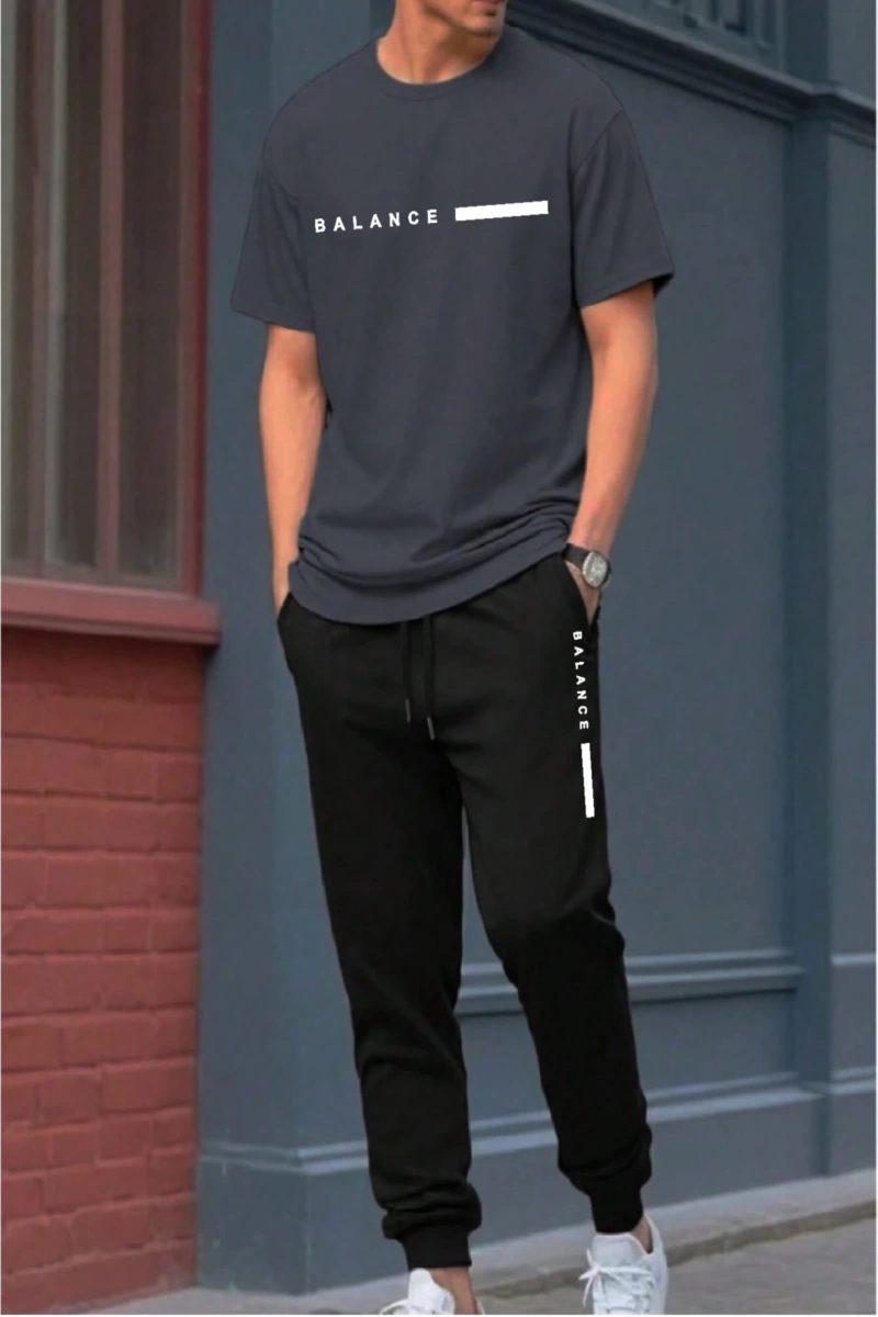 Erkek İngiliz Grafik Kısa Kollu Tişört ve Pantolon Set, Günlük Giyim