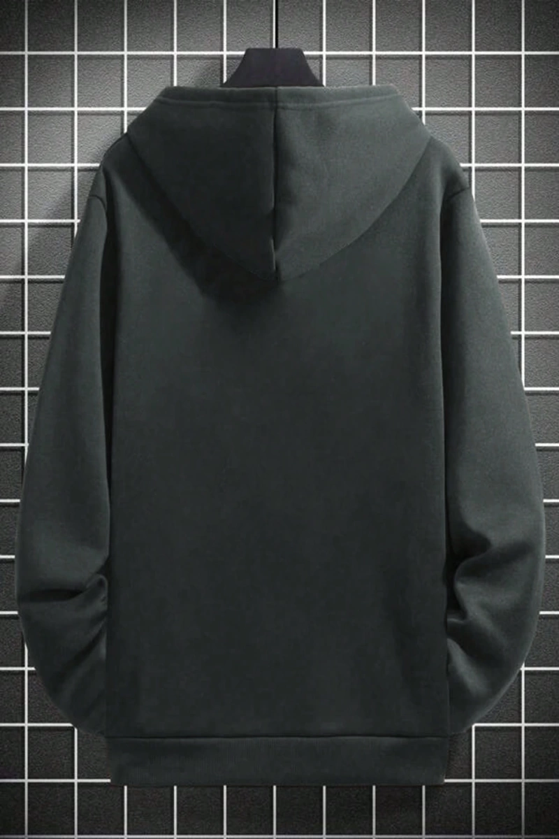 Erkek İtalyan Yaratıcı Baskılı Günlük Çok Yönlü Harfli Kapşonlu Sweatshirt Termal Astarlı