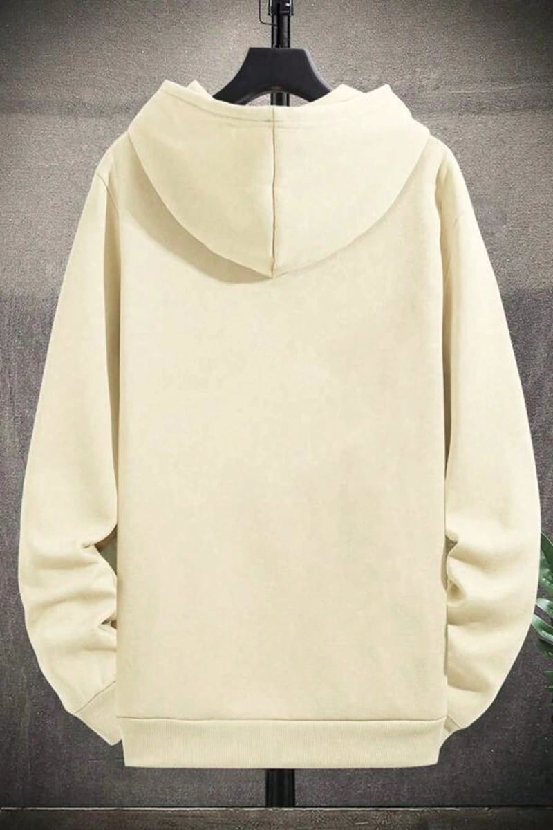 Erkek İtalyan Yaratıcı Baskılı Günlük Çok Yönlü Harfli Kapşonlu Sweatshirt Termal Astarlı