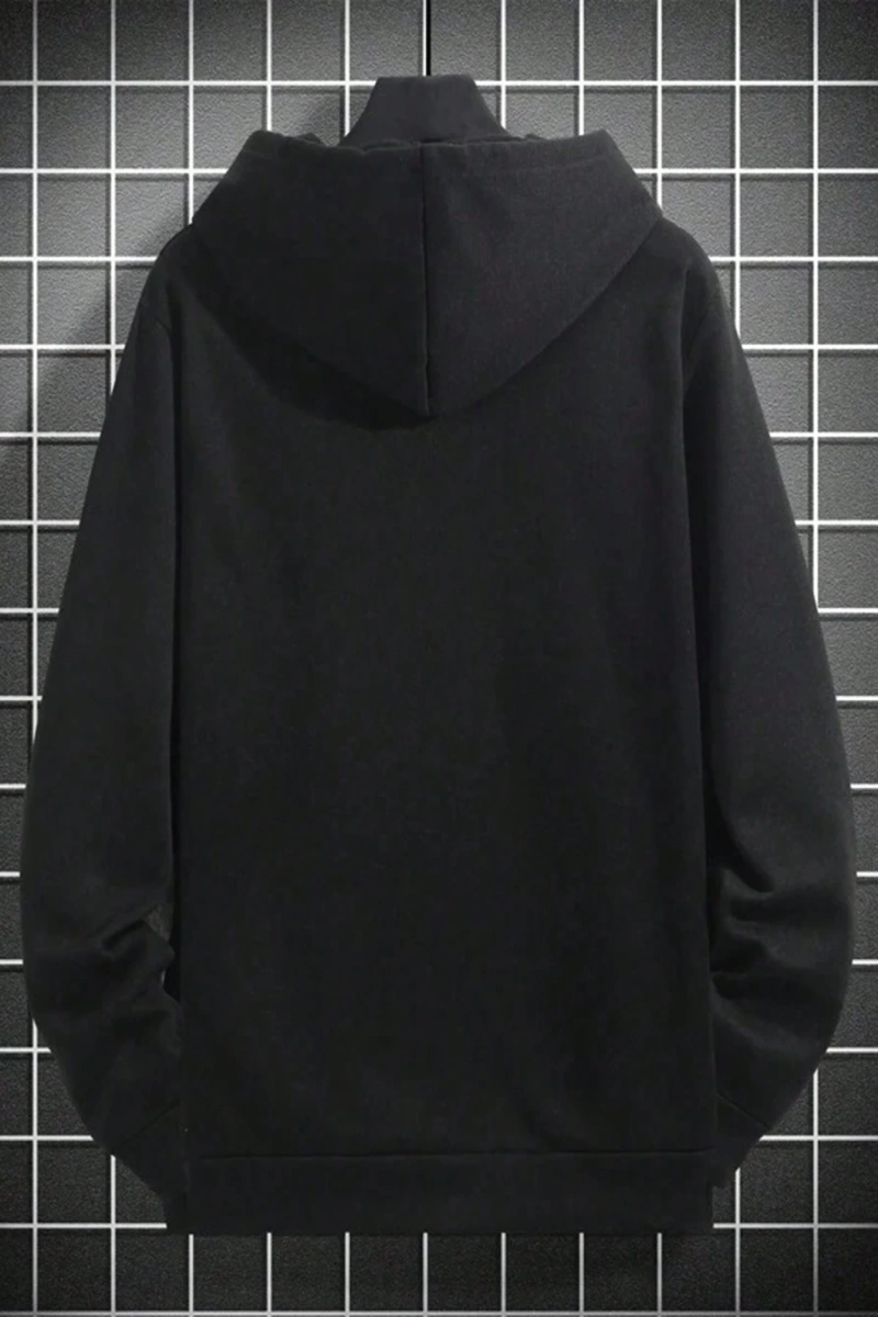 Erkek İtalyan Yaratıcı Baskılı Günlük Çok Yönlü Harfli Kapşonlu Sweatshirt Termal Astarlı