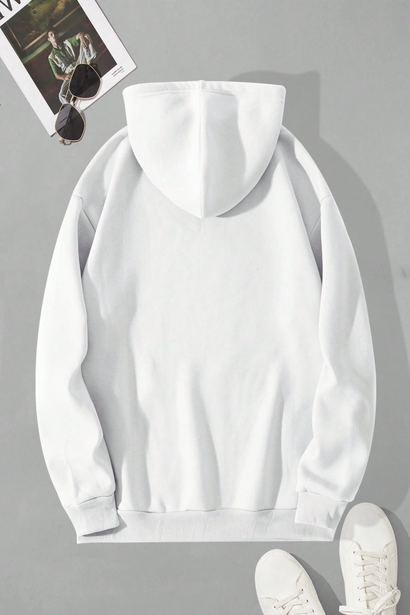 Erkek İtalyan Yaratıcı Baskılı Günlük Çok Yönlü Harfli Kapşonlu Sweatshirt Termal Astarlı