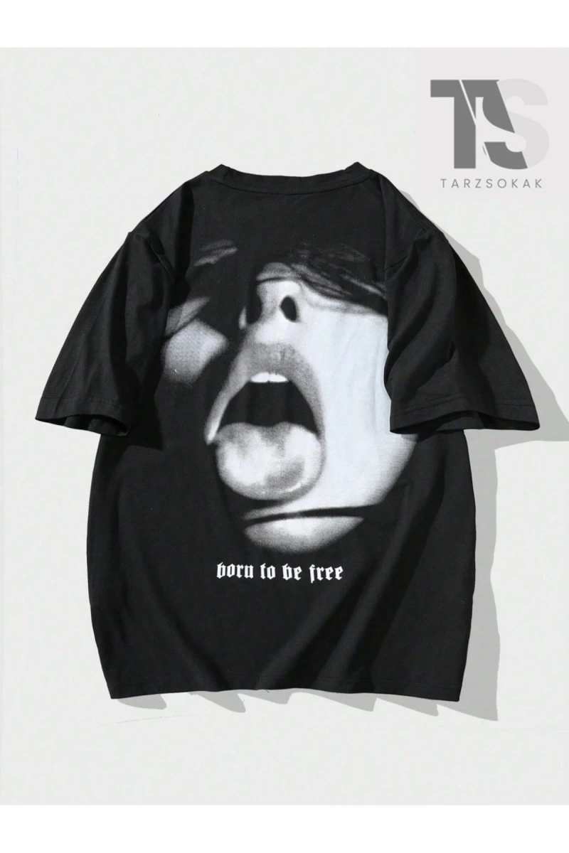 Erkek Kanat Ve Çapraz Desenli Yuvarlak Yaka T-shirt