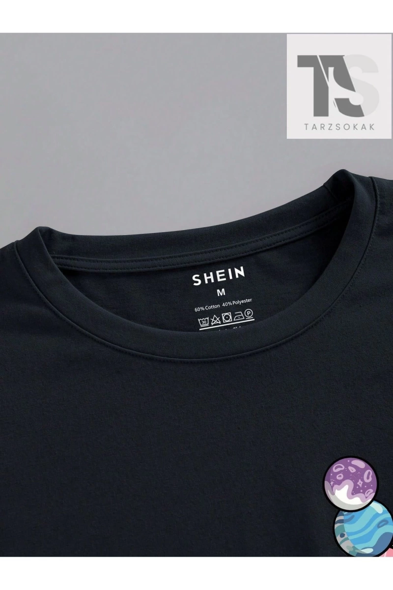 Erkek Karikatür Astronot Baskılı T-shirt