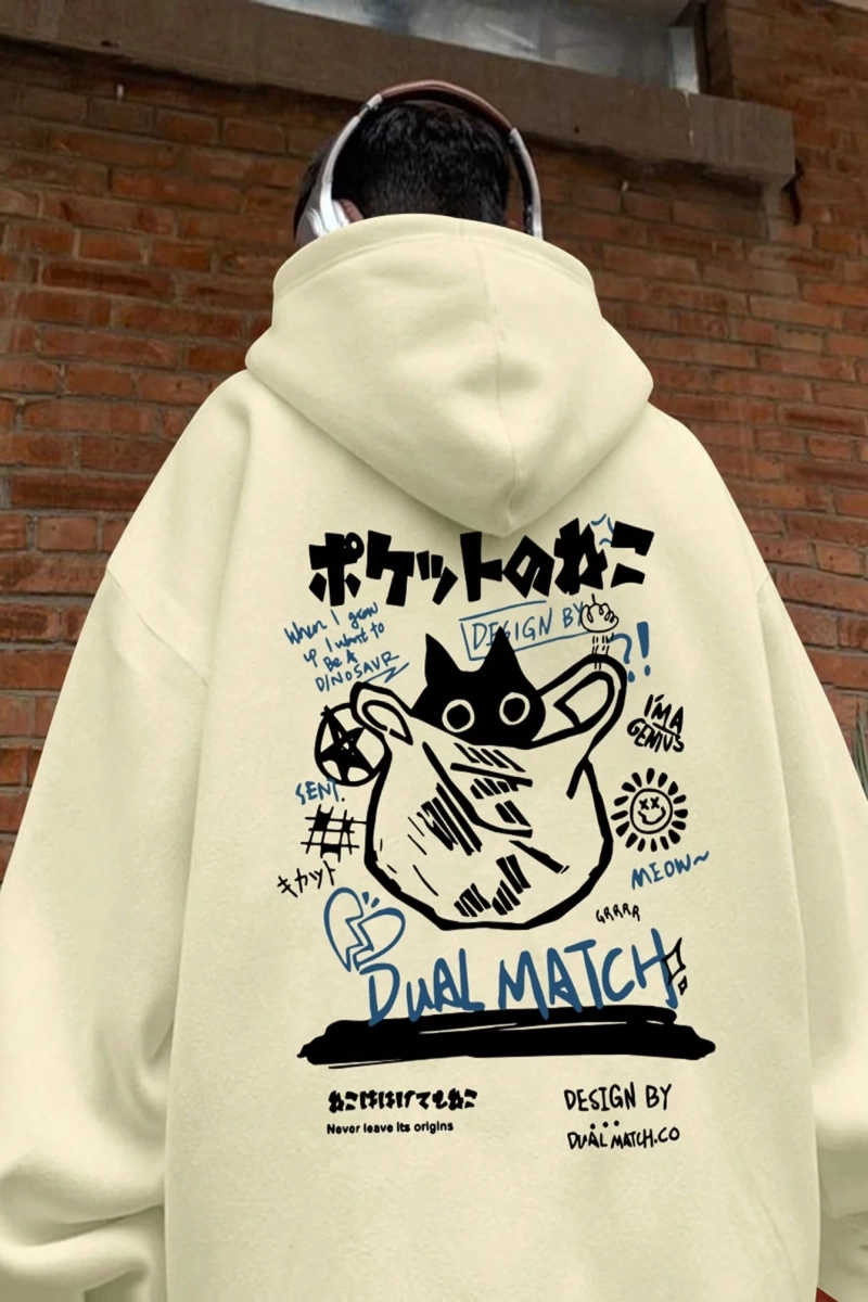 Erkek Kedi Grafik Baskılı Günlük Kazak Polar Kapşonlu Kapşonlu Sweatshirt