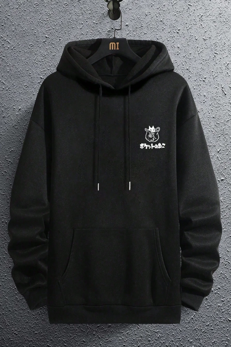 Erkek Kedi Grafik Baskılı Günlük Kazak Polar Kapşonlu Kapşonlu Sweatshirt