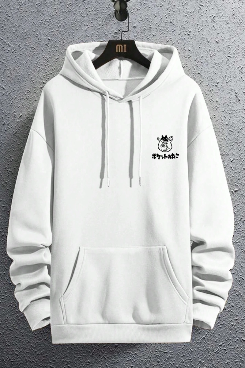 Erkek Kedi Grafik Baskılı Günlük Kazak Polar Kapşonlu Kapşonlu Sweatshirt