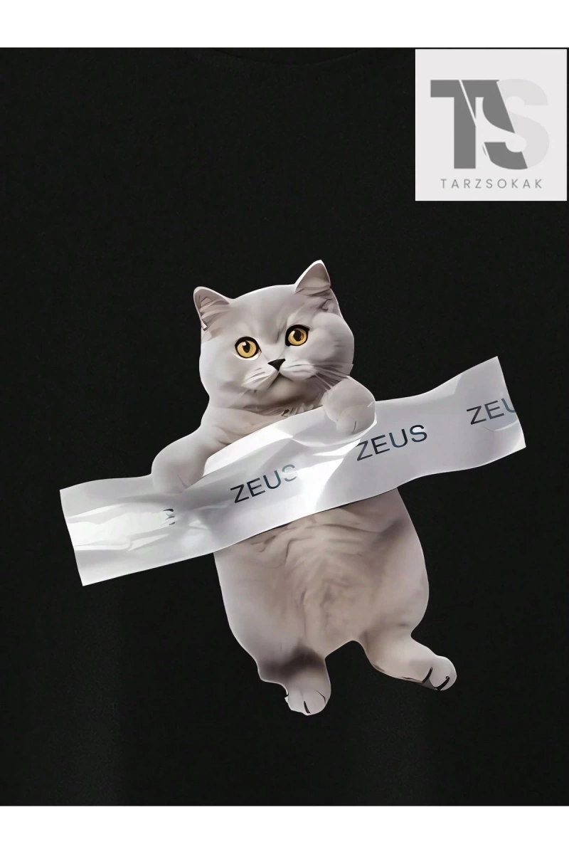 Erkek Kedi ve Mektup Baskılı Tişört