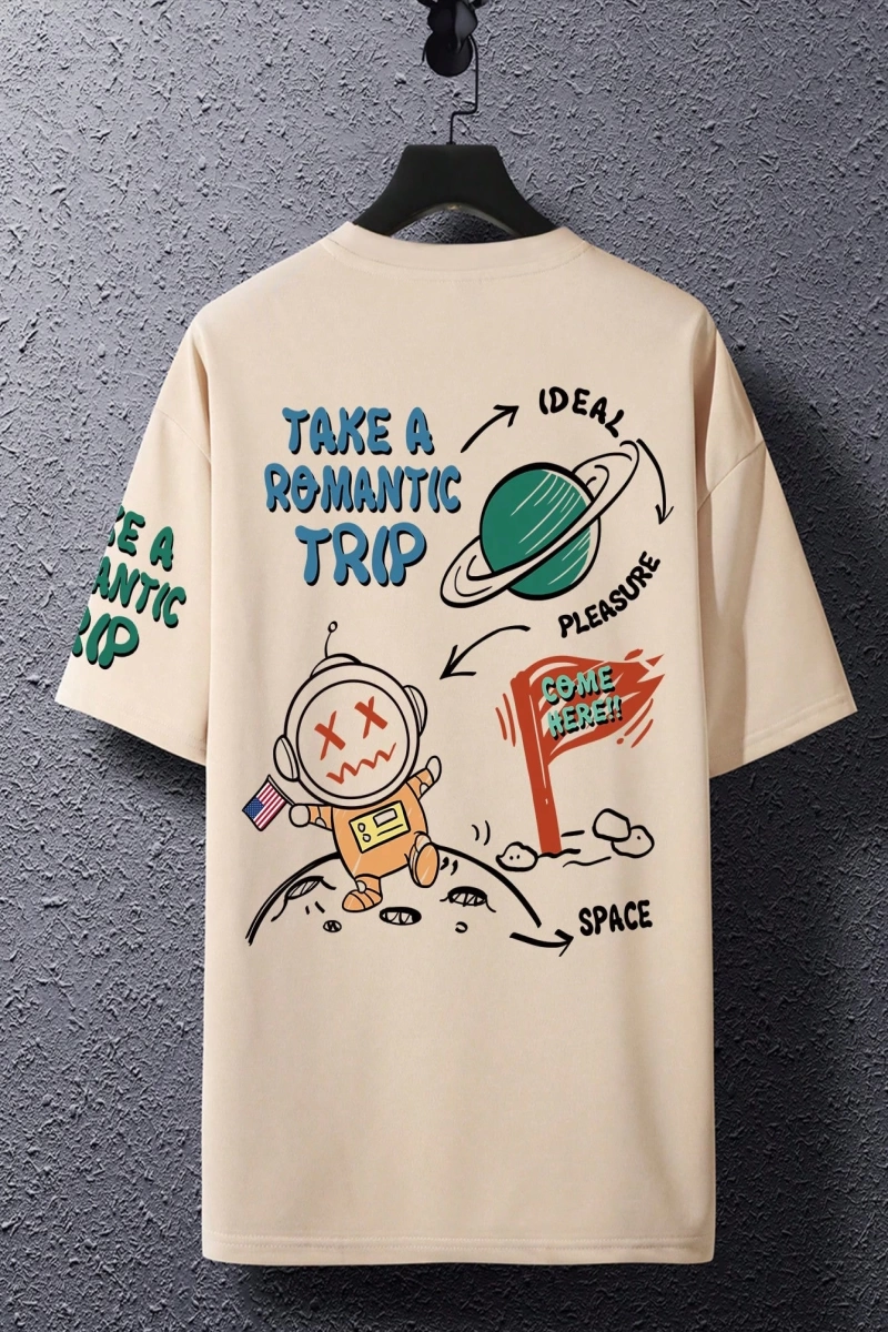 Erkek Komik Graffiti Karikatür Baskılı Bol Kesim Kısa Kollu Tişört, Erkek Ark