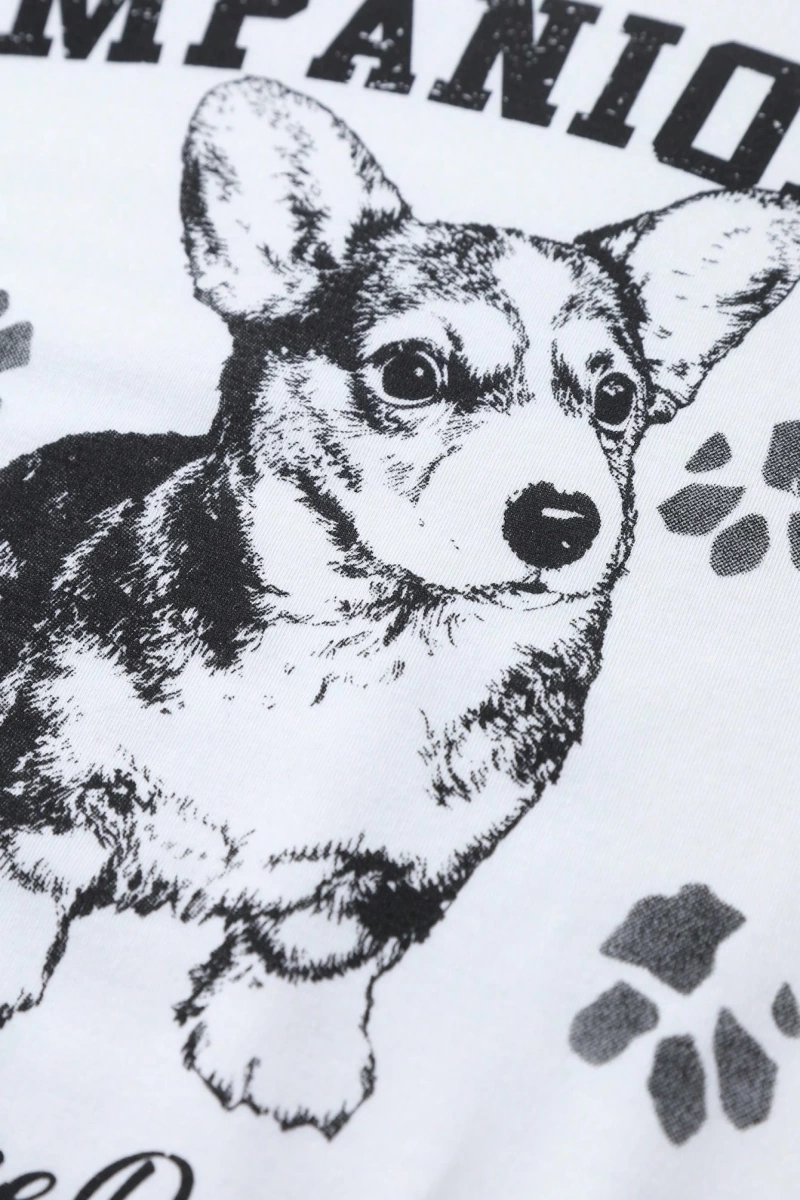 Erkek Köpek Slogan Baskılı Yuvarlak Yaka Kısa Kollu Günlük Tişört