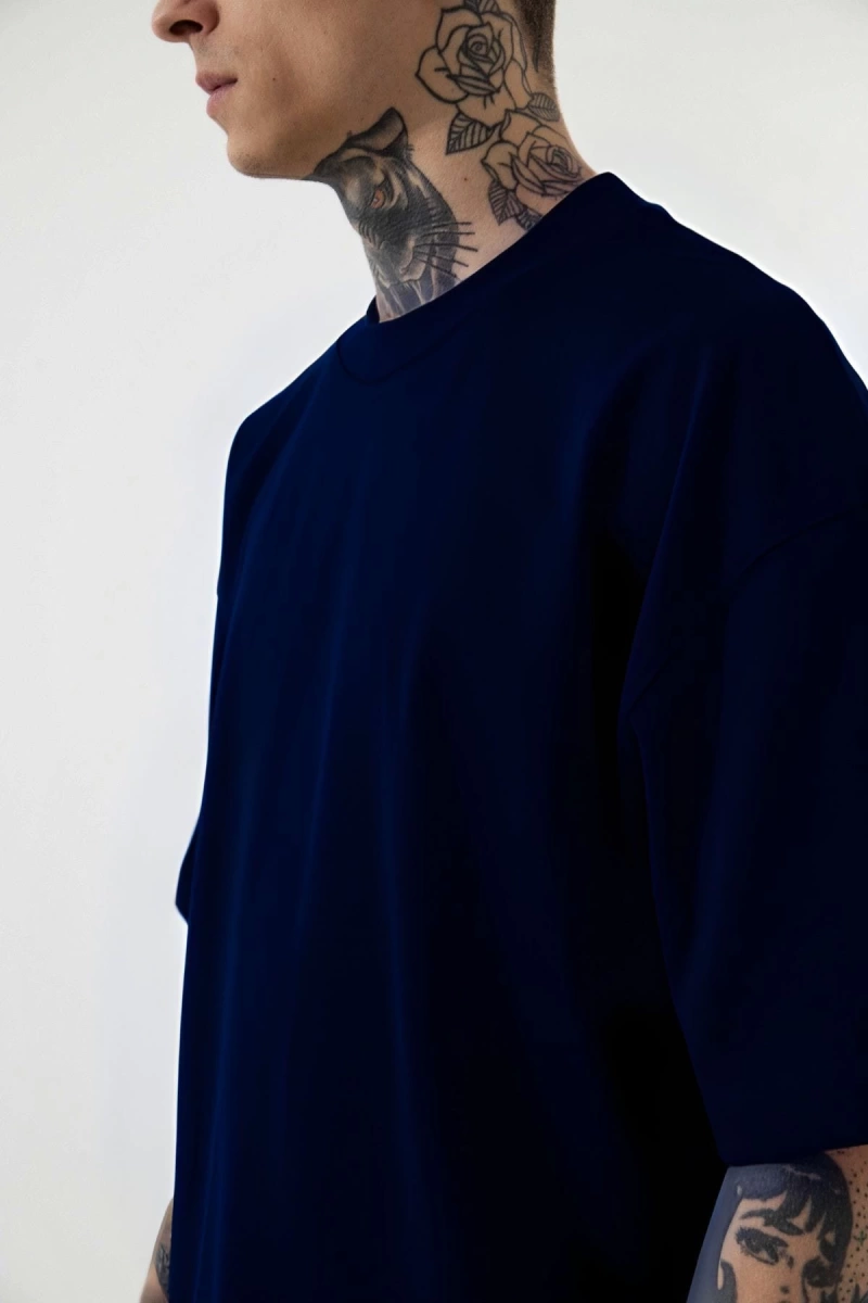 Erkek Lacivert Batik Oversize T-shirt Kısa Kollu