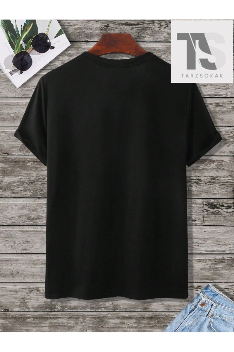 Erkek Loose Fit Palmiye Ağacı ve Mektup Baskılı Kısa Kollu Tişört