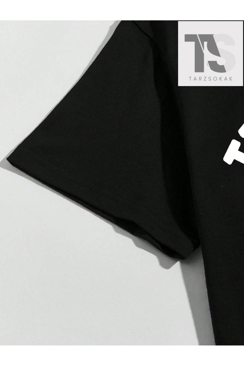 Erkek Loose Fit Palmiye Ağacı ve Mektup Baskılı Kısa Kollu Tişört