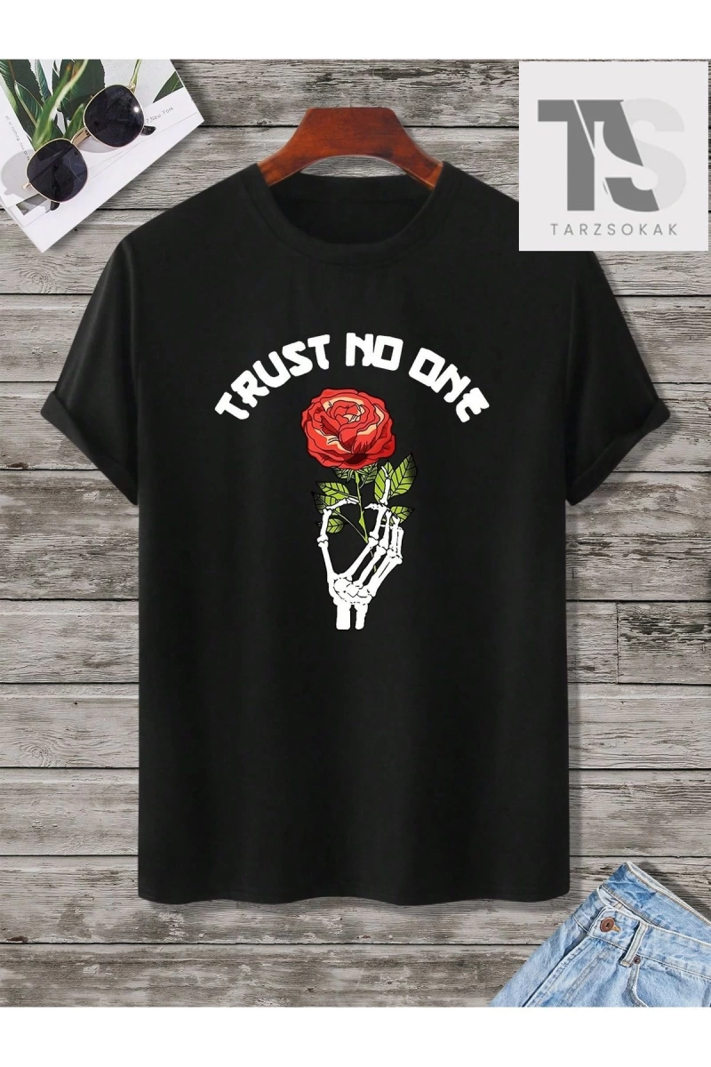 Erkek Loose Fit Palmiye Ağacı ve Mektup Baskılı Kısa Kollu Tişört