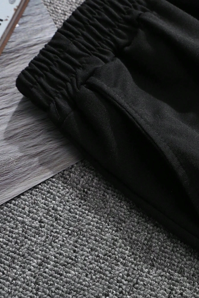 Erkek Mektup Baskılı Bağcıklı Bel Şort Sweat Düz Siyah
