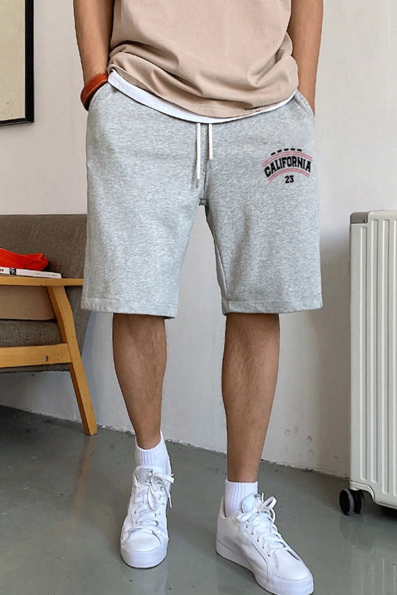 Erkek Mektup Baskılı Bağcıklı Bel Şortu Erkek Giyim Erkek Şortları E