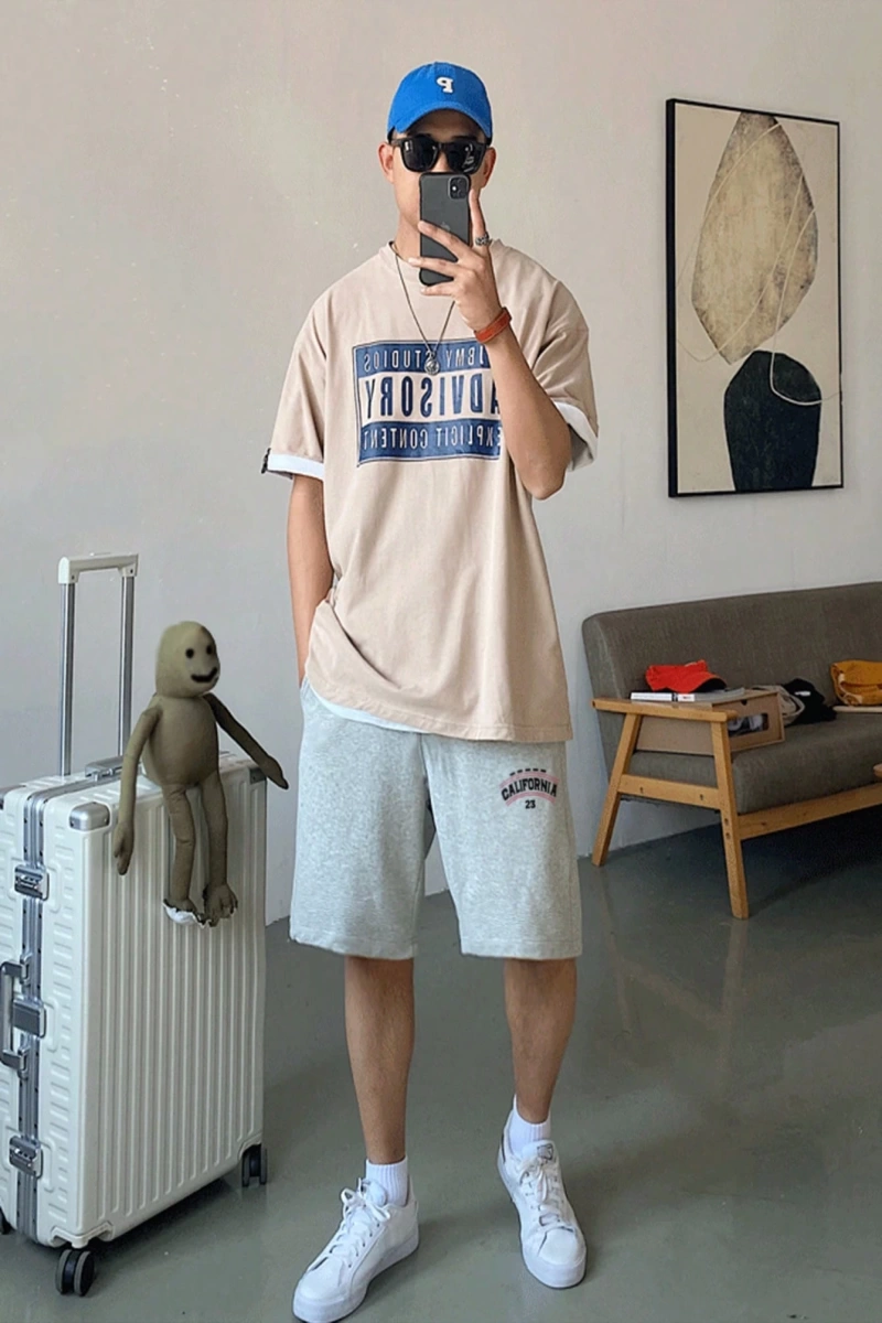 Erkek Mektup Baskılı Bağcıklı Bel Şortu Erkek Giyim Erkek Şortları E