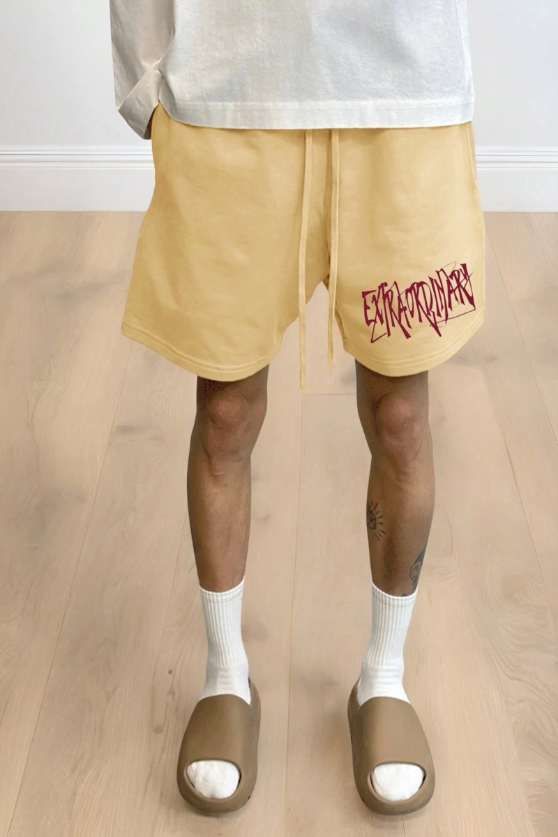 Erkek Mektup Baskılı Bağcıklı Bel Şortu Vintage Mektup Basketbol Haki Şortu, K