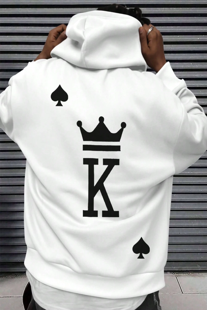 Erkek Mektup Baskılı Günlük Kapüşonlu Sweatshirt, Günlük Giyim İçin Uzun Koll