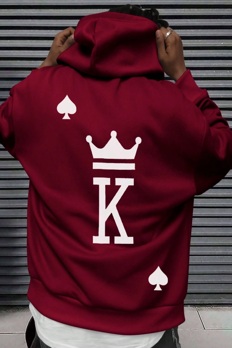 Erkek Mektup Baskılı Günlük Kapüşonlu Sweatshirt, Günlük Giyim İçin Uzun Koll