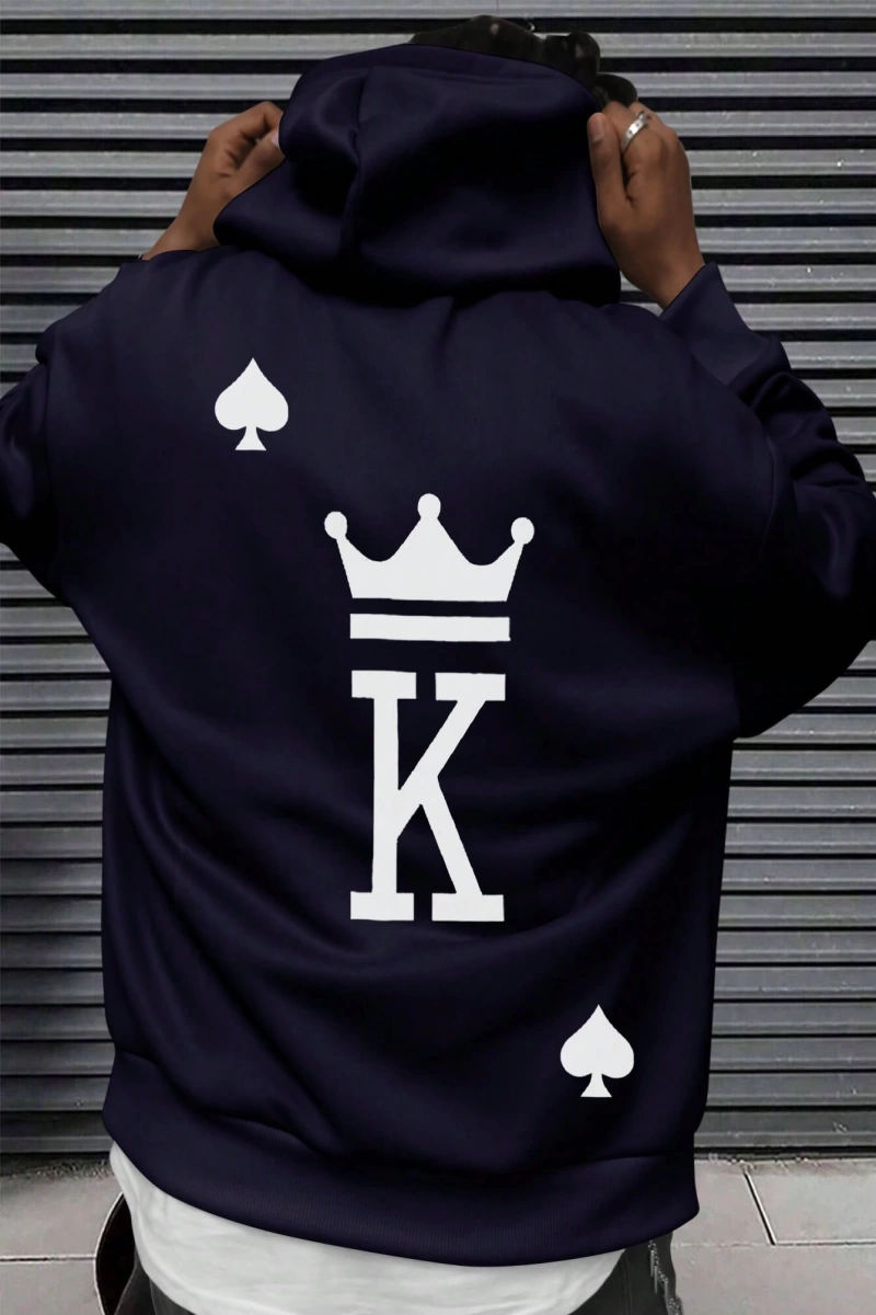 Erkek Mektup Baskılı Günlük Kapüşonlu Sweatshirt, Günlük Giyim İçin Uzun Koll