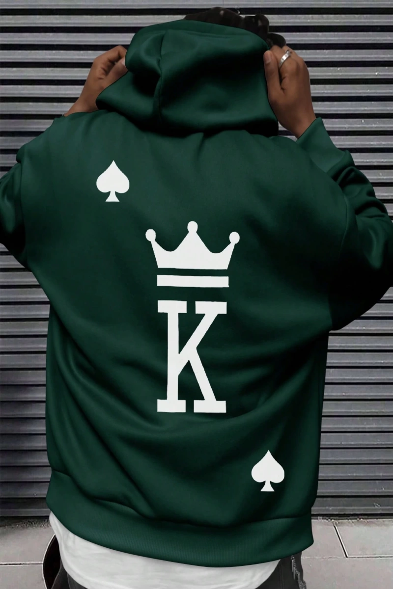 Erkek Mektup Baskılı Günlük Kapüşonlu Sweatshirt, Günlük Giyim İçin Uzun Koll