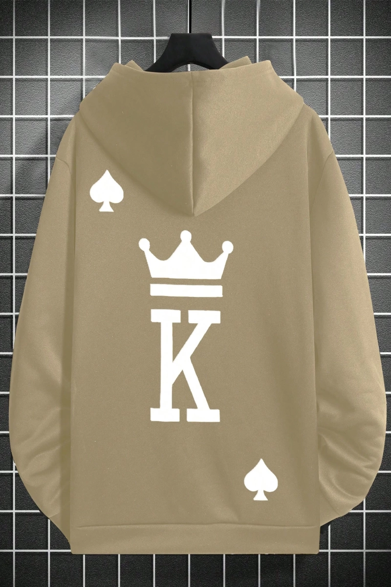 Erkek Mektup Baskılı Günlük Kapüşonlu Sweatshirt, Günlük Giyim İçin Uzun Koll