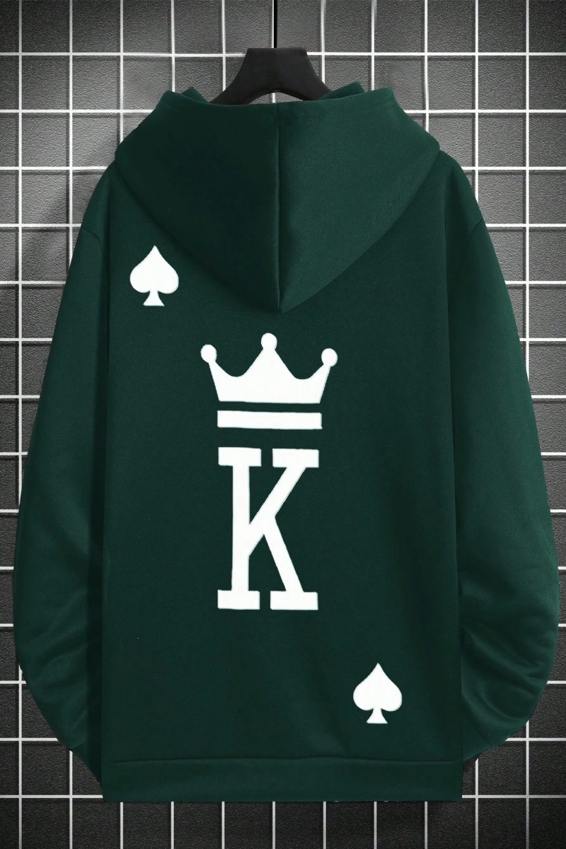 Erkek Mektup Baskılı Günlük Kapüşonlu Sweatshirt, Günlük Giyim İçin Uzun Koll