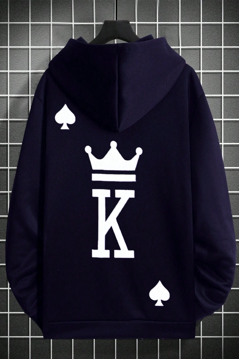 Erkek Mektup Baskılı Günlük Kapüşonlu Sweatshirt, Günlük Giyim İçin Uzun Koll