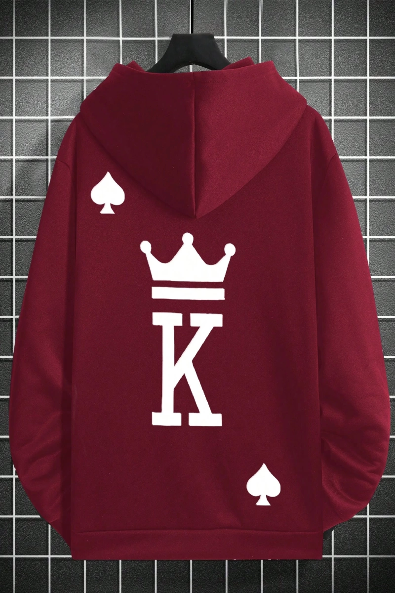 Erkek Mektup Baskılı Günlük Kapüşonlu Sweatshirt, Günlük Giyim İçin Uzun Koll