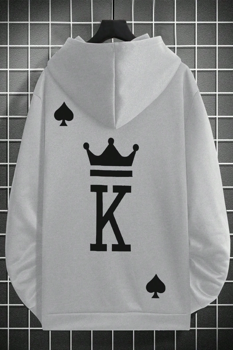 Erkek Mektup Baskılı Günlük Kapüşonlu Sweatshirt, Günlük Giyim İçin Uzun Koll