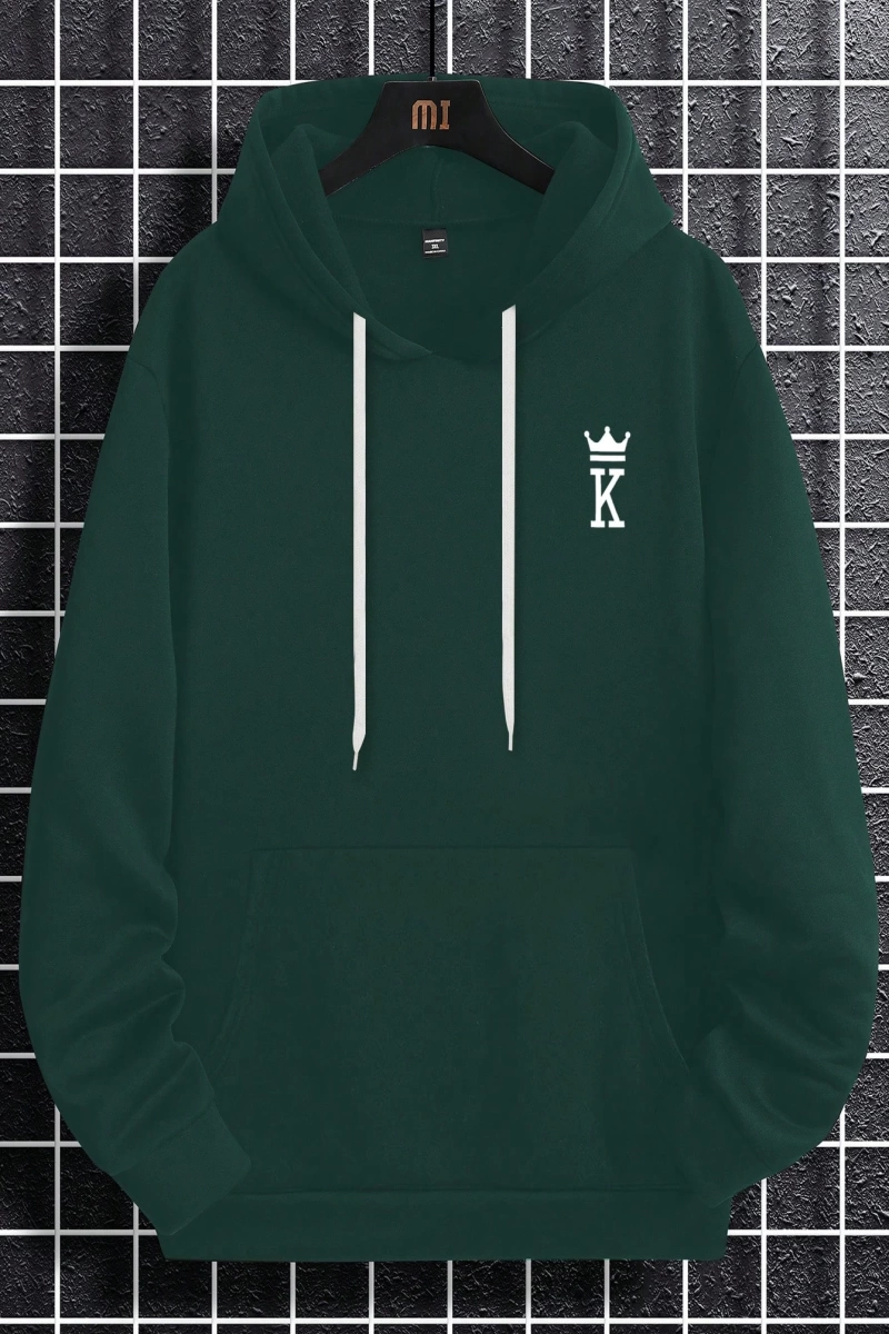 Erkek Mektup Baskılı Günlük Kapüşonlu Sweatshirt, Günlük Giyim İçin Uzun Koll