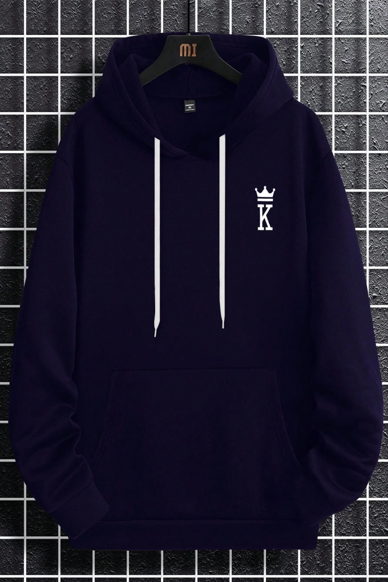 Erkek Mektup Baskılı Günlük Kapüşonlu Sweatshirt, Günlük Giyim İçin Uzun Koll