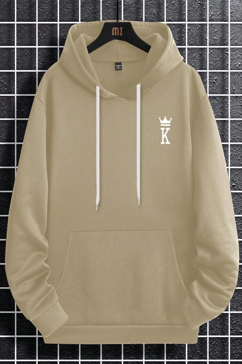Erkek Mektup Baskılı Günlük Kapüşonlu Sweatshirt, Günlük Giyim İçin Uzun Koll
