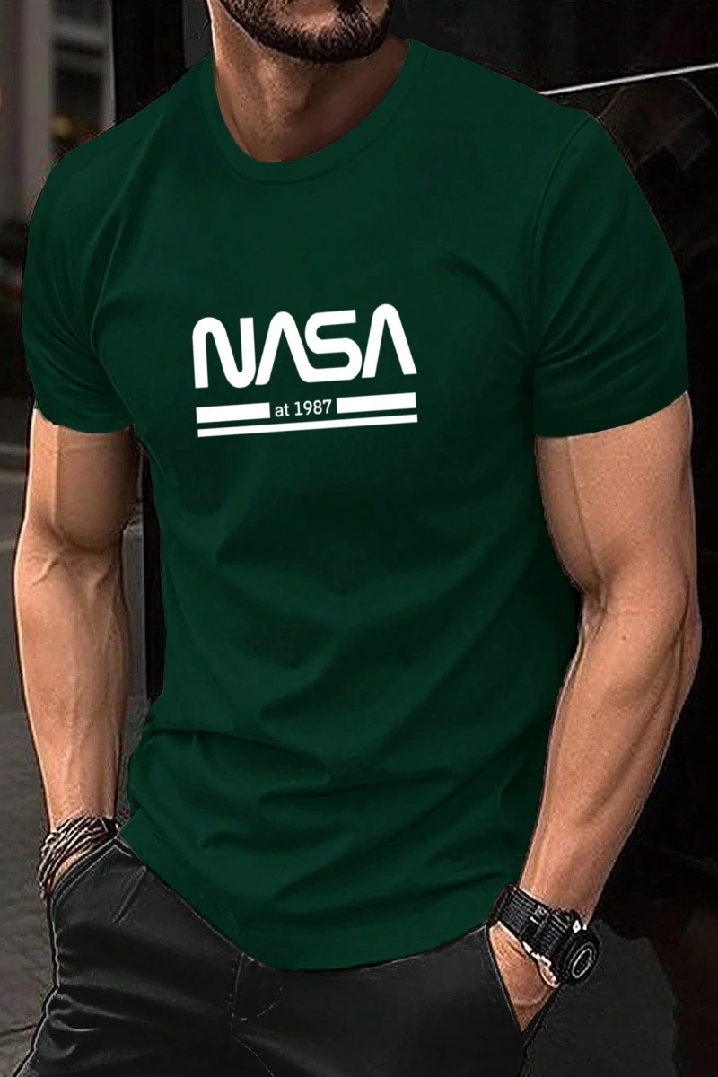 Erkek Mektup Baskılı Kısa Kollu Slim Fit Tişört