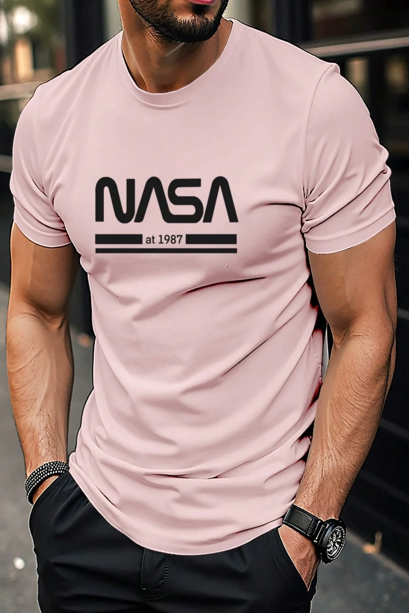 Erkek Mektup Baskılı Kısa Kollu Slim Fit Tişört