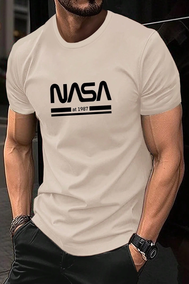 Erkek Mektup Baskılı Kısa Kollu Slim Fit Tişört